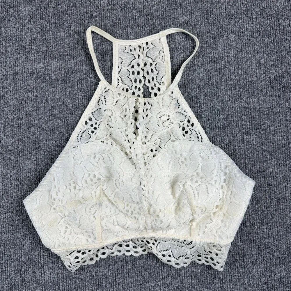 Daytrip Bralette Womens Large White Lace Halter Padded Lined Stretch Pullover